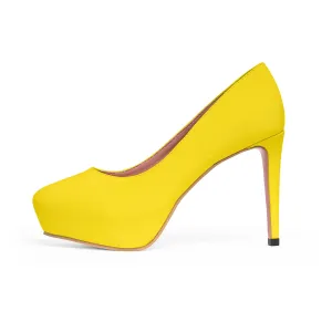 Bright Yellow 4" Heels, Solid Color Print Luxury Best Women's Platform Heels (US Size: 5-11)