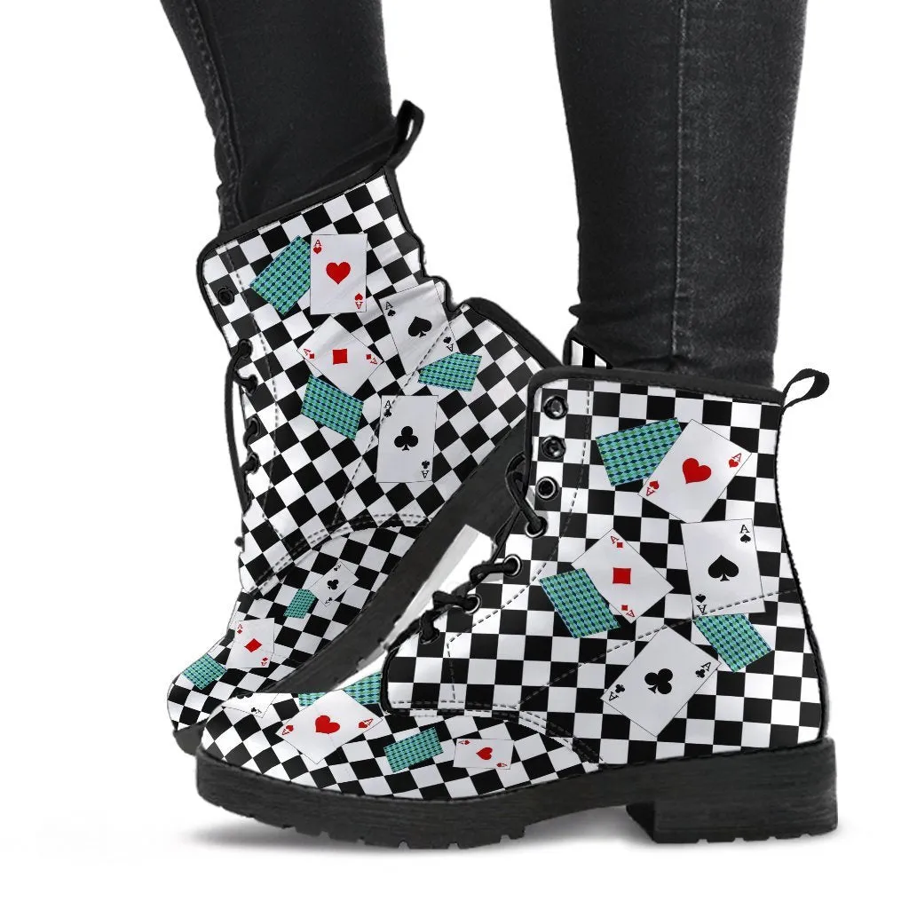 Combat Boots - Alice in Wonderland Gifts #14 | Vegan Leather Lace Up Boots, Handmade Lace Up Boots, Women's Boots, Custom Shoes